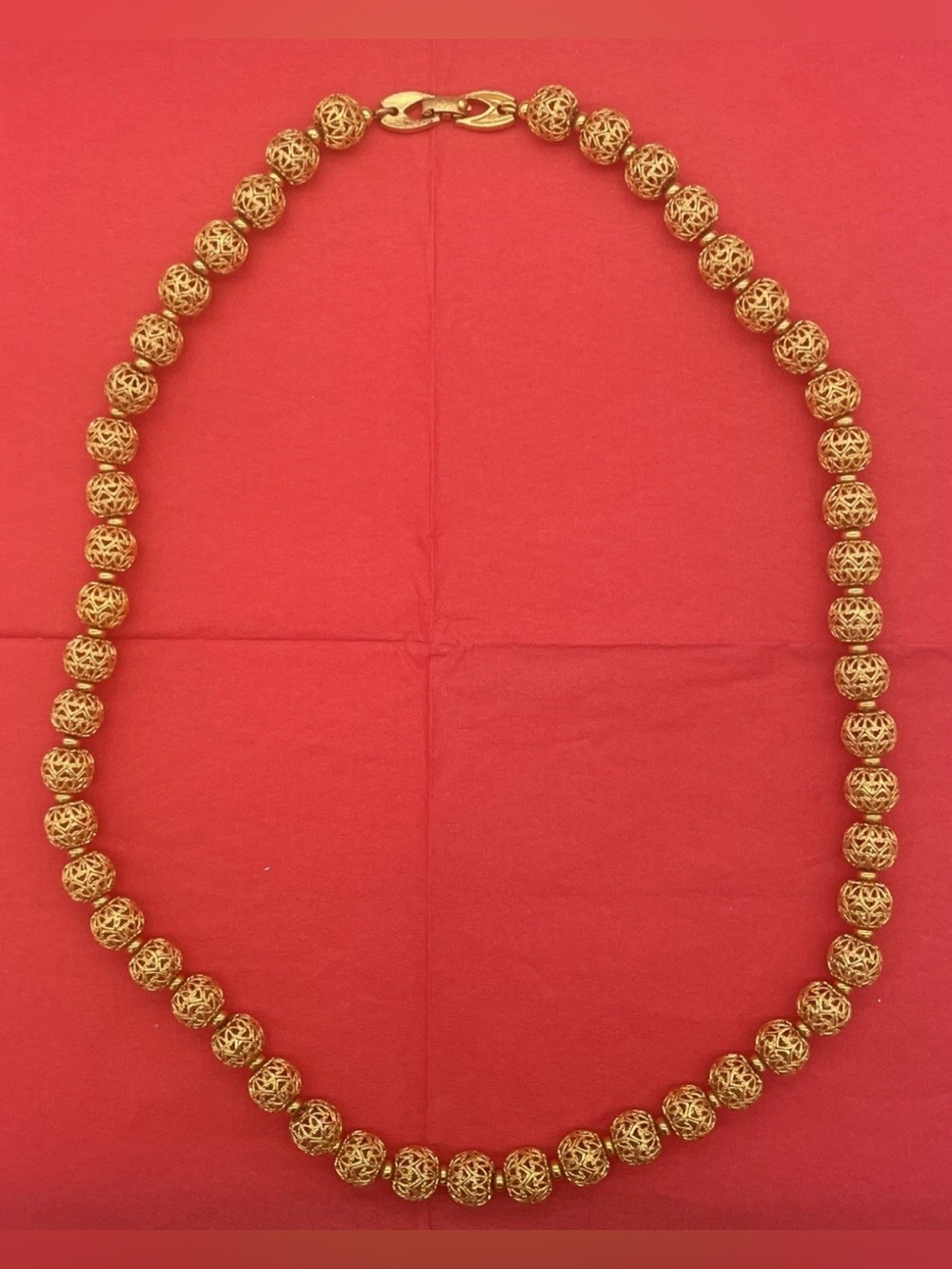 Vintage Monet Gold Tone Filigree Ball Bead 24" Necklace Elegant